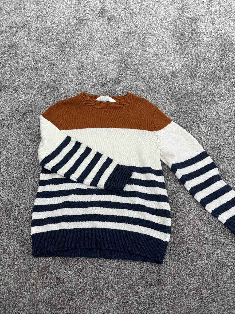 H&M kids Crewneck Sweater in Brown, White & Navy Stripe